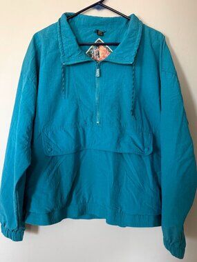 Vtg 90s Eclipse Gear Teal Nylon Anorak Windbreaker Jacket Mens M Half Zip Gorp